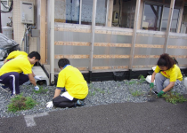 宮城県石巻で仮設住宅の除草作業に従事するDHL従業員ボランティア 宮城県石巻で仮設住宅の除草作業に従事するDHL従業員ボランティア