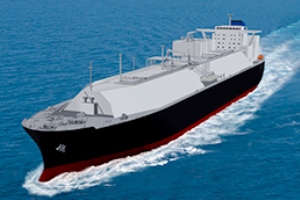 ▲新造LNG船のイメージ’（出所：商船三井）