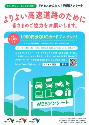 ネクスコ、高速道路利用者向けアンケート 10/5-11/8