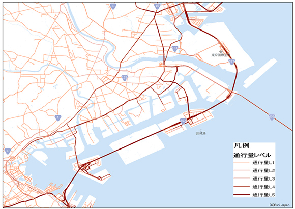 京浜エリアの特大車走行実績の地図表示サンプル