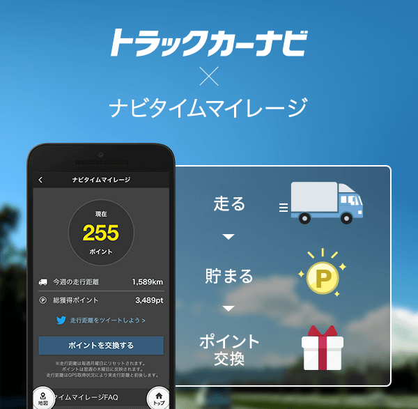 ナビタイム、トラックカーナビでマイレージ付与開始