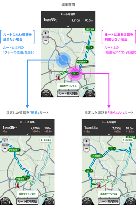 ナビタイム、カーナビアプリでルート検索のカスタマイズ機能