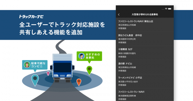 トラックカーナビに休憩 入浴 駐車場の投稿機能